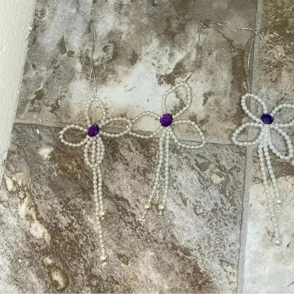 Vintage Christmas Pearl Pink and Purple Diamond Spade and Oval Shapes Ornaments - Picture 8 of 13